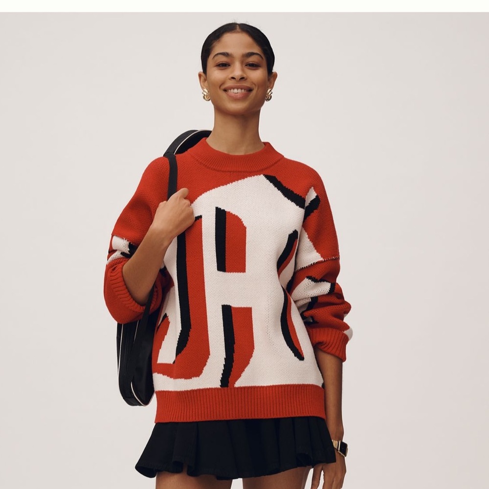 NWT ~ Anthropologie Maeve Oversized Graphic Monogram Sweater